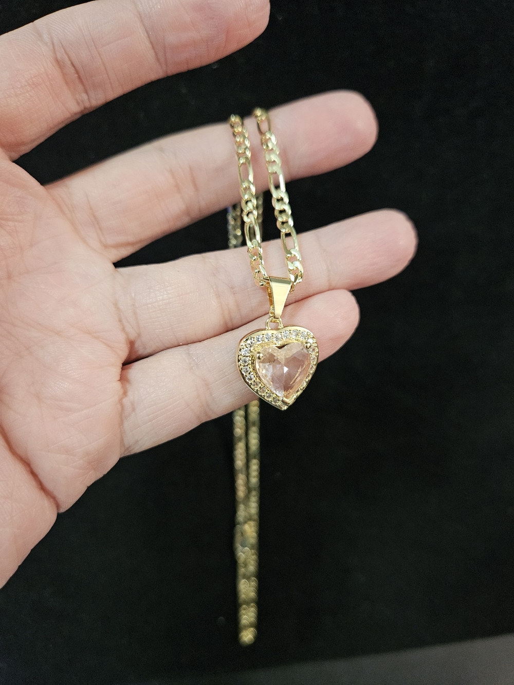 Gold Plated Heart Pendant Necklace with Pink Gemstone